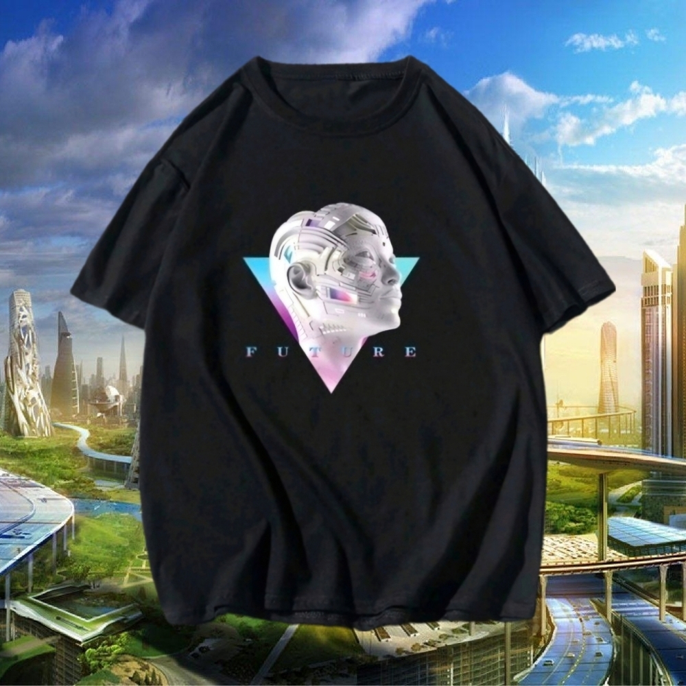 Men's Future Robot Graphic Tee, Black, S